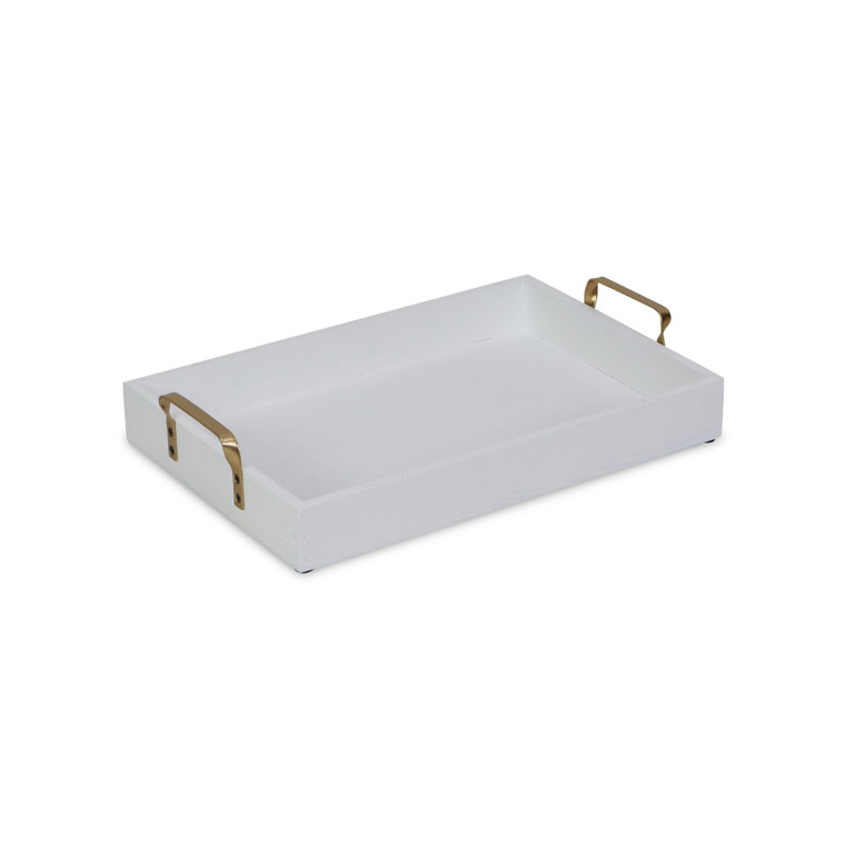 Homeroots White Wooden Tray With Gold Handles 399612