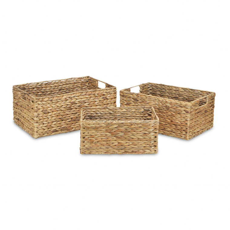 Homeroots Set Of Three Braided Water Hyacinth Baskets 399665