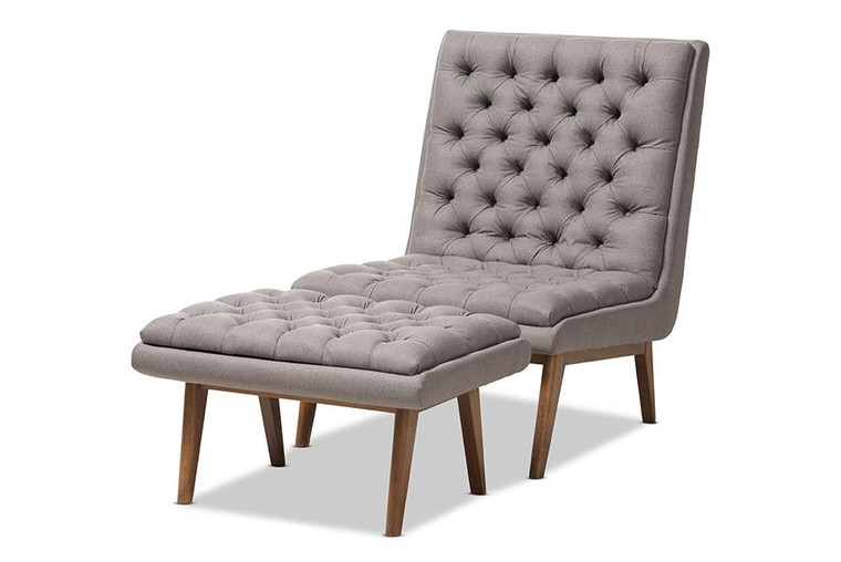 Baxton Studio Annetha Mid-Century Modern Chair And Ottoman Set BBT5272-Grey Set