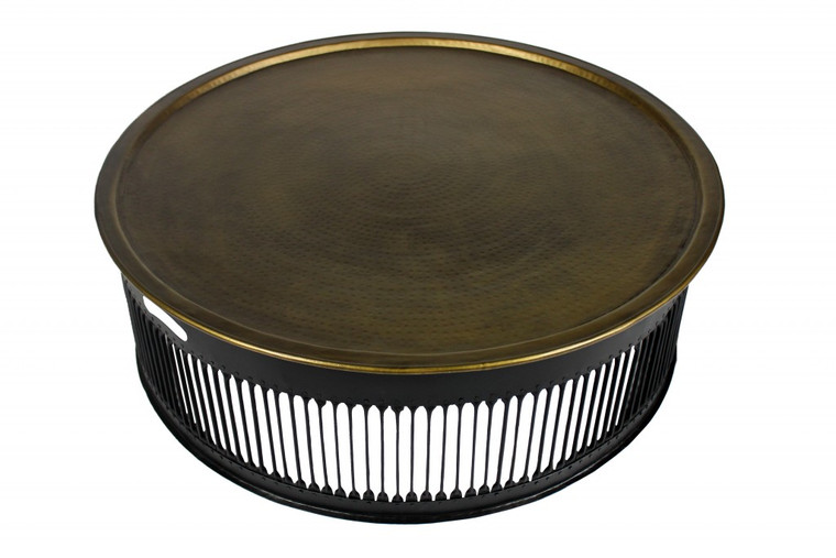 Homeroots Round Black Drum Shaped Brass Coffee Table 400868