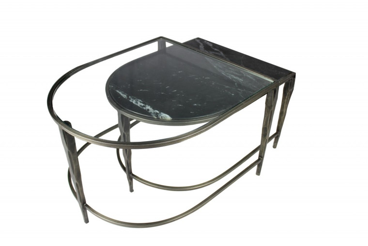 Homeroots Set Of 2 Black Marble Top And Glass Coffee Tables 400890