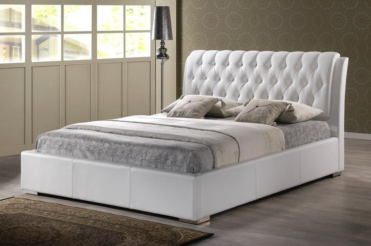 Baxton Studio Bianca White Bed with Tufted Headboard - Full BBT6203-White-Bed-Full