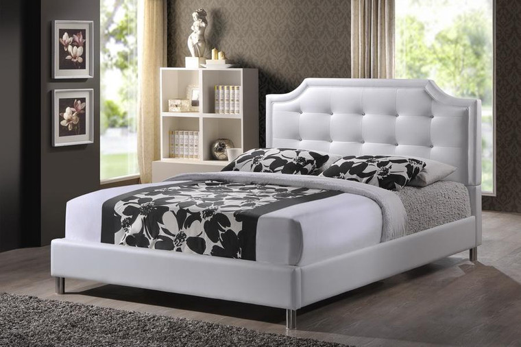 Baxton Studio Carlotta White Bed with Upholstered Headboard - Full BBT6376-White-Full