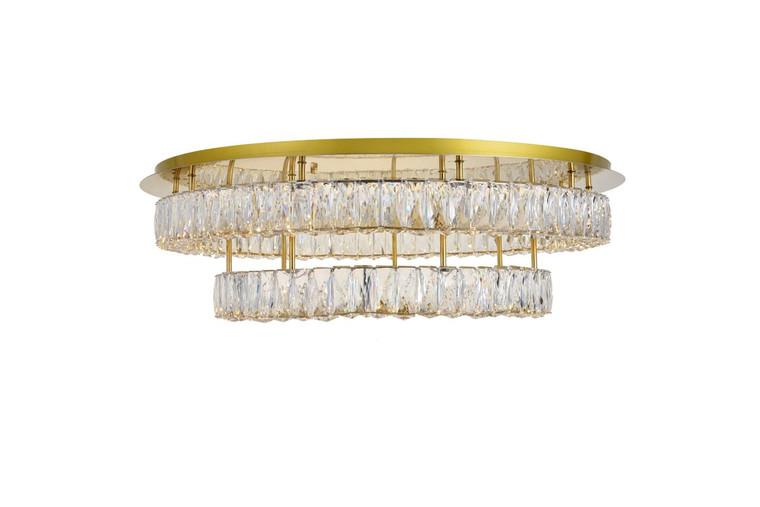 Elegant Monroe Led Light Gold Flush Mount Clear Royal Cut Crystal 3503F33L2G
