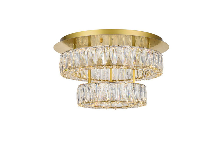 Elegant Monroe Led Light Gold Flush Mount Clear Royal Cut Crystal 3503F18L2G
