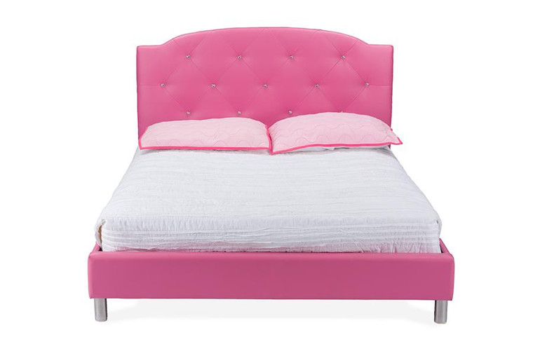 Baxton Studio Canterbury Hot Pink Faux Leather Queen Platform Bed BBT6440-Queen-Pink