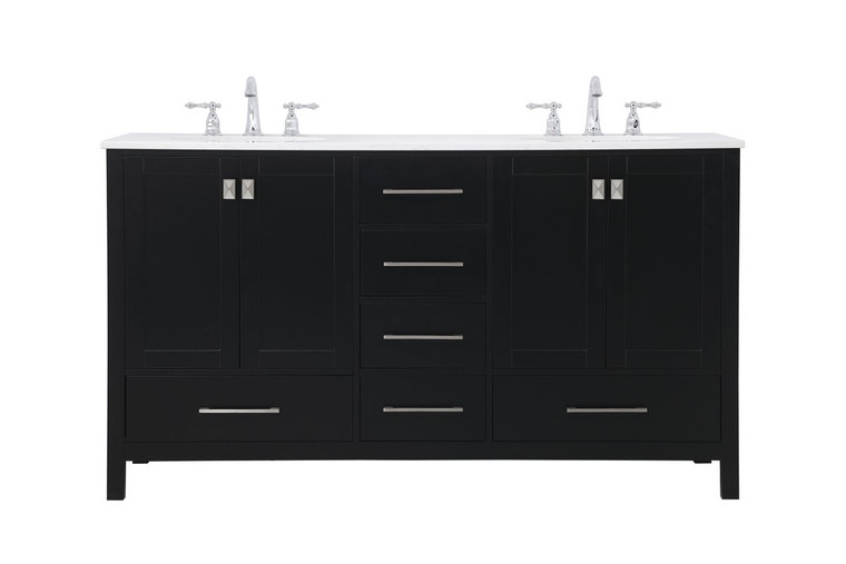 Elegant 60 Inch Double Bathroom Vanity In Black VF18860DBK