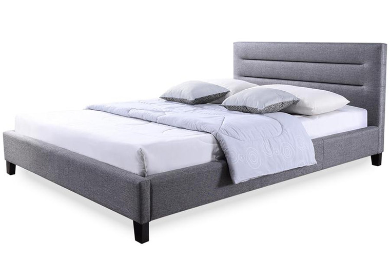 Baxton Studio Hillary Queen Grey Fabric Platform Base Bed Frame BBT6452-Grey-Queen Bed