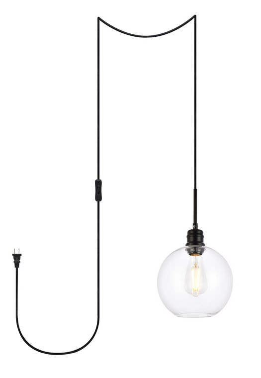 Elegant Emett 1 Light Black And Clear Glass Plug In Pendant LDPG6204BK