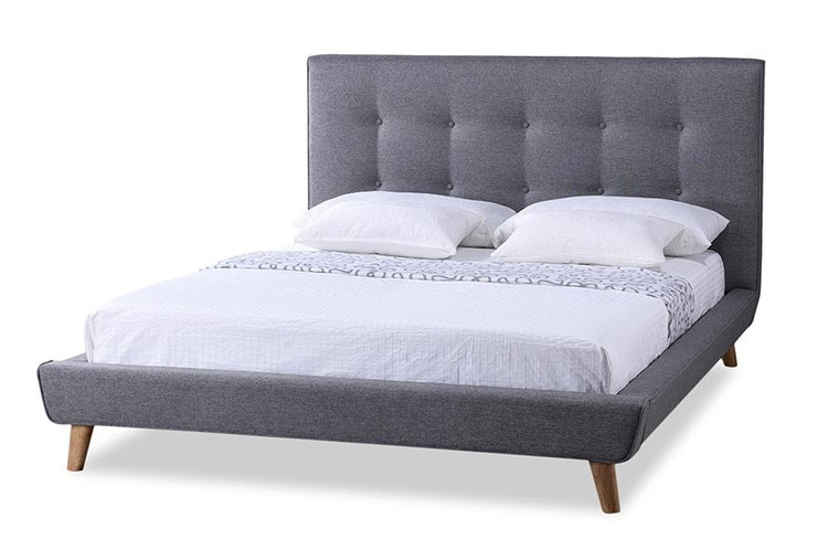 Baxton Studio Jonesy Grey Fabric Upholstered Queen Platform Bed BBT6537-Queen-Grey