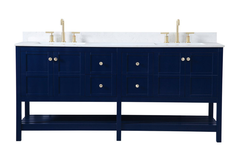 Elegant 72 Inch Double Bathroom Vanity In Blue With Backsplash VF16472DBL-BS