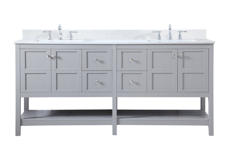 Elegant 72 Inch Double Bathroom Vanity In Gray With Backsplash VF16472DGR-BS