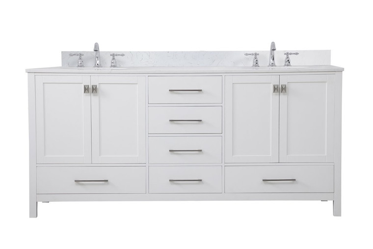 Elegant 72 Inch Double Bathroom Vanity In White With Backsplash VF18872DWH-BS