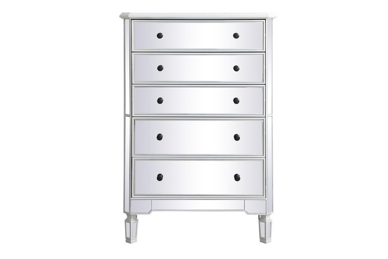 Elegant 33 Inch Mirrored 5 Drawer Chest In Antique White MF6-1026AW
