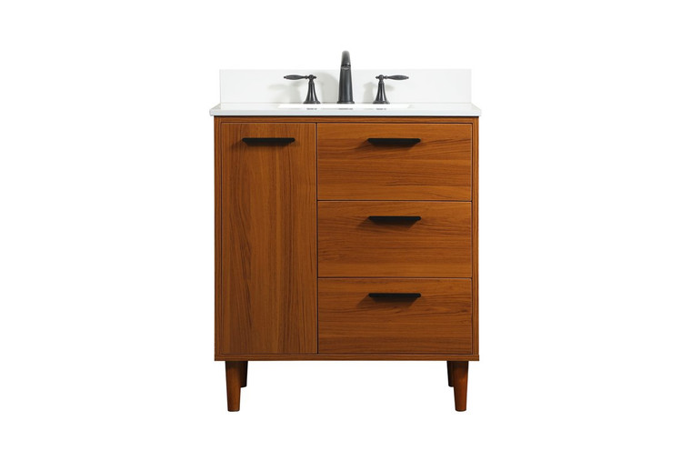 Elegant 30 Inch Bathroom Vanity In Teak With Backsplash VF47030MTK-BS