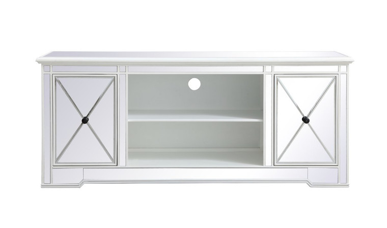 Elegant Modern 60 In. Mirrored Tv Stand In Antique White MF60160AW