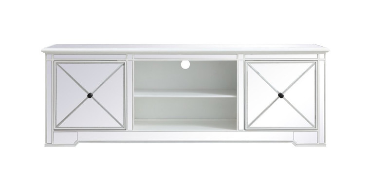 Elegant Modern 72 In. Mirrored Tv Stand In Antique White MF60172AW