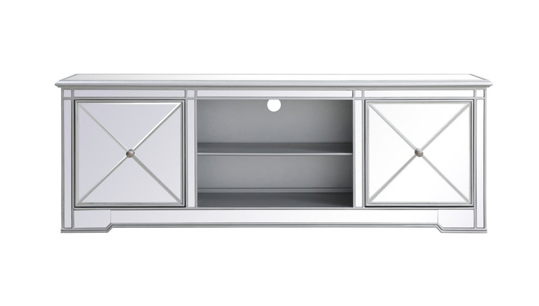 Elegant Modern 72 In. Mirrored Tv Stand In Antique Silver MF60172S