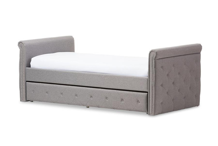 Baxton Studio Swamson Tufted Twin Daybed with Trundle Guest Bed BBT6576T-Grey-Twin