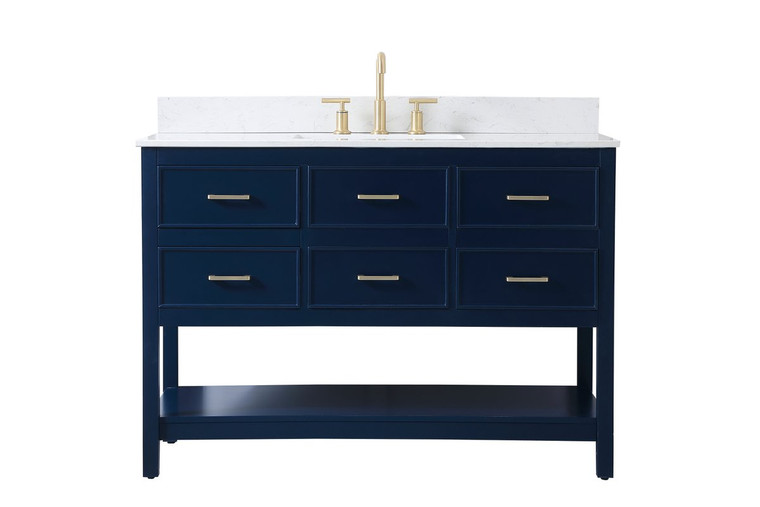 Elegant 48 Inch Single Bathroom Vanity In Blue With Backsplash VF19048BL-BS