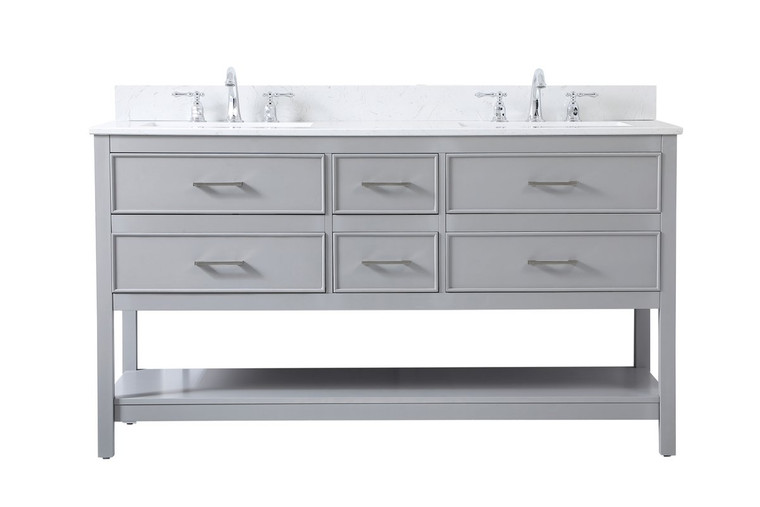 Elegant 60 Inch Double Bathroom Vanity In Gray With Backsplash VF19060DGR-BS