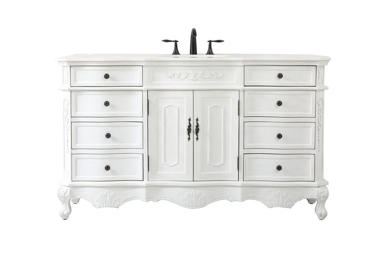 Elegant 60 Inch Single Bathroom Vanity In Antique White VF10160AW