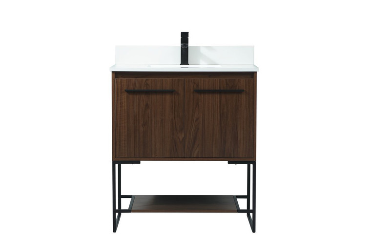 Elegant 30 Inch Single Bathroom Vanity In Walnut With Backsplash VF42530MWT-BS