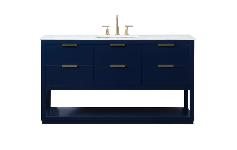 Elegant 60 Inch Single Bathroom Vanity In Blue VF19260BL