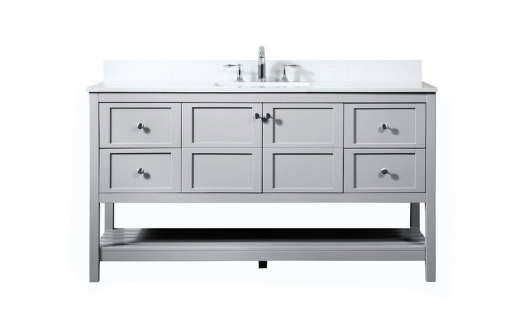 Elegant 60 Inch Single Bathroom Vanity In Grey With Backsplash VF16460GR-BS