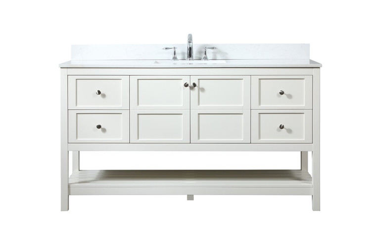 Elegant 60 Inch Single Bathroom Vanity In White With Backsplash VF16460WH-BS