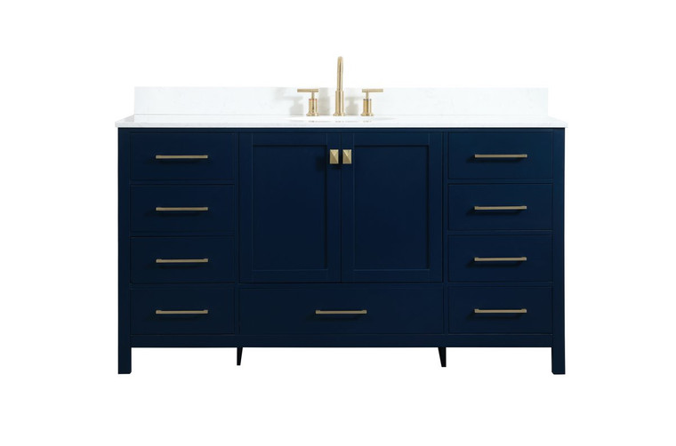 Elegant 60 Inch Single Bathroom Vanity In Blue With Backsplash VF18860BL-BS