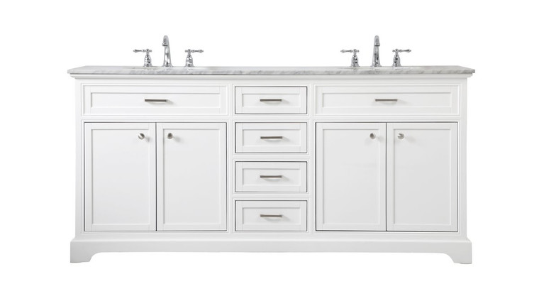 Elegant 72 Inch Double Bathroom Vanity In White VF15072DWH