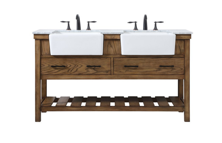 Elegant 60 Inch Double Bathroom Vanity In Driftwood VF60160DDW