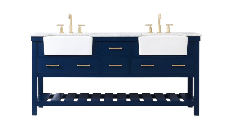 Elegant 72 Inch Double Bathroom Vanity In Blue VF60172DBL