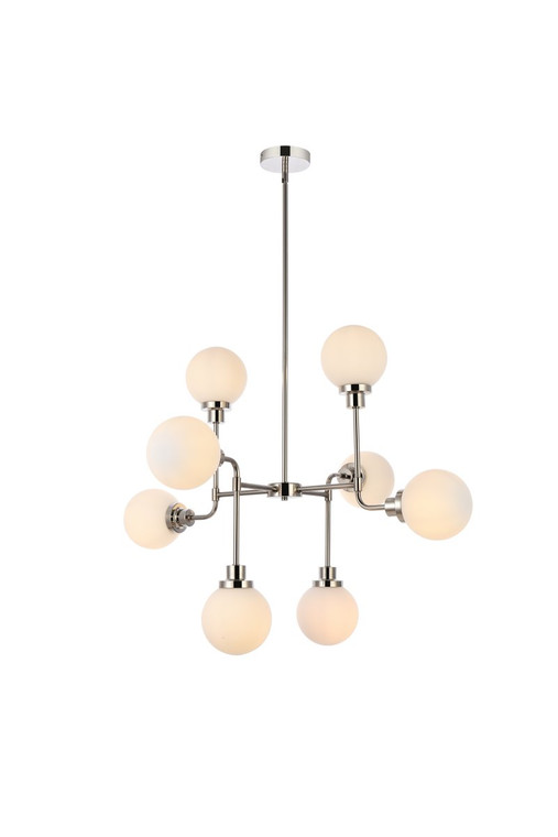 Elegant Hanson 8 Lights Pendant In Polished Nickel With Frosted Shade LD7038D36PN