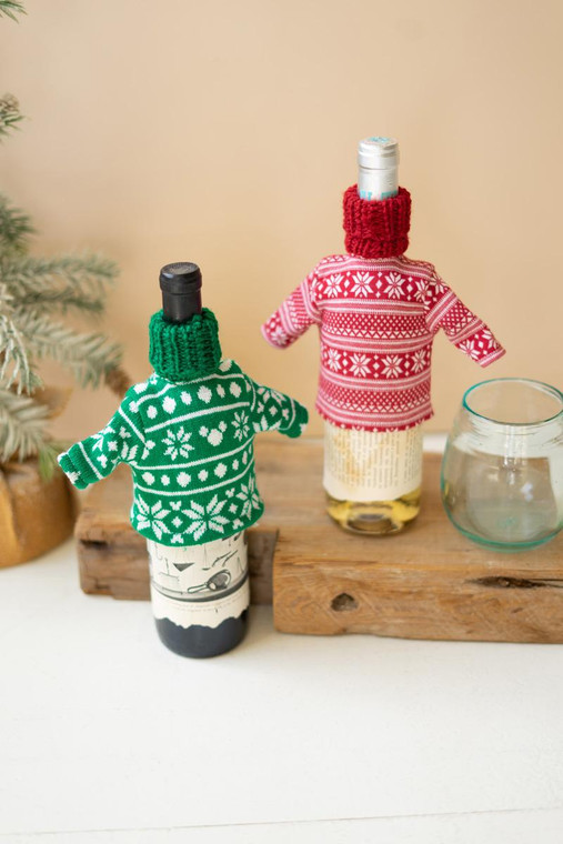 Set Of Two Felt Sweaters Bottle Toppers CHB2315 By Kalalou