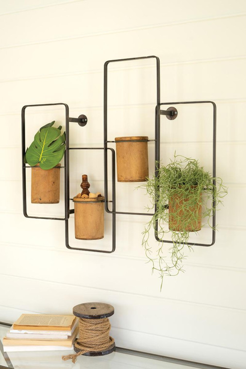 Metal Wall Rack With Four Wooden Planters CHH1408 By Kalalou