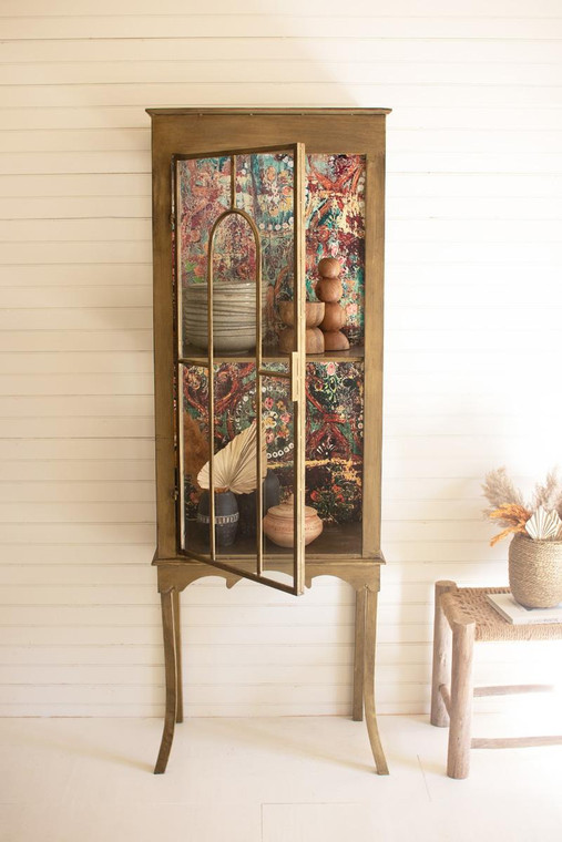 Gold Metal And Glass Cabinet With Colorful Print Back CLL2645 By Kalalou