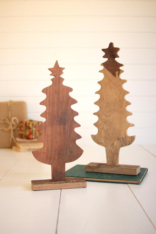 Set Of Two Recycled Wooden Christmas Trees On Bases NMCC1261 By Kalalou