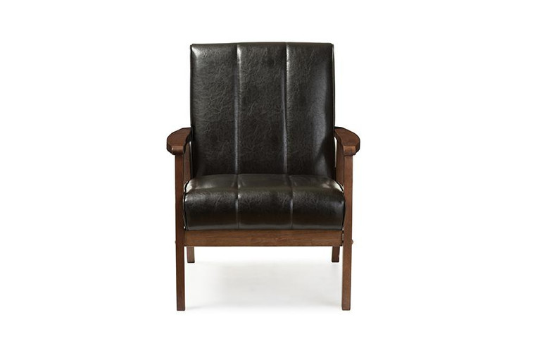 Baxton Studio Nikko Style Black Faux Leather Wooden Lounge Chair BBT8011A2-Black Chair