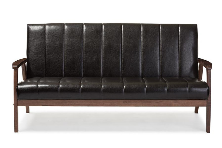 Baxton Studio Nikko Style Brown Faux Leather Wooden Sofa BBT8011A2-Brown Sofa