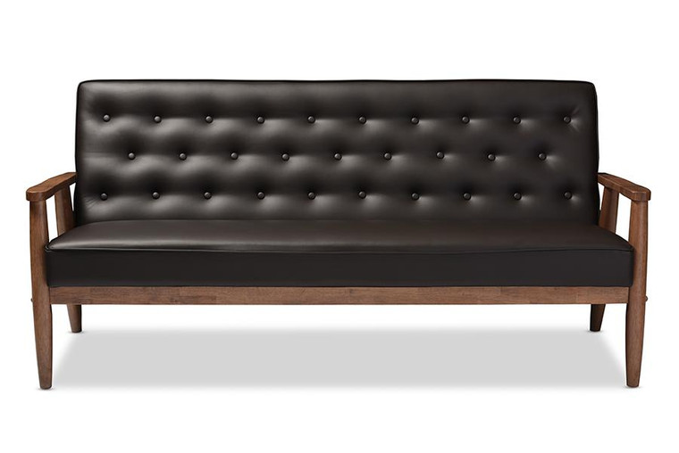 Baxton Studio Sorrento Retro Brown Faux Leather Wooden Sofa BBT8013-Brown Sofa