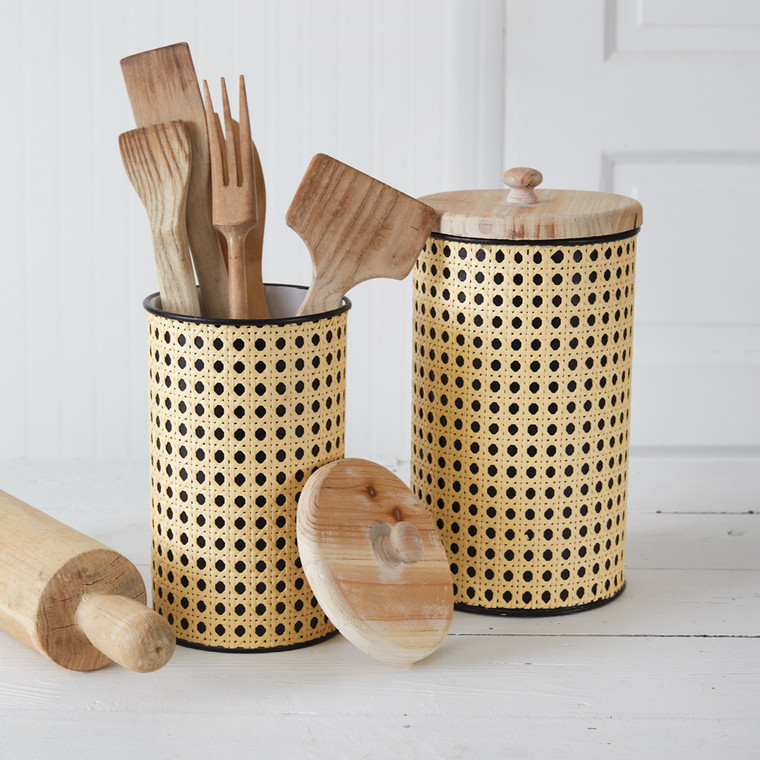 CTW Home Set Of Two Open Weave Cane Containers 770522