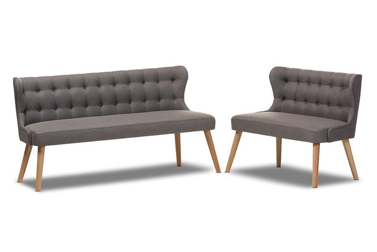 Baxton Studio Melody Natural Wood Finishing 2-Piece Settee Set BBT8026-Grey-2PC Set