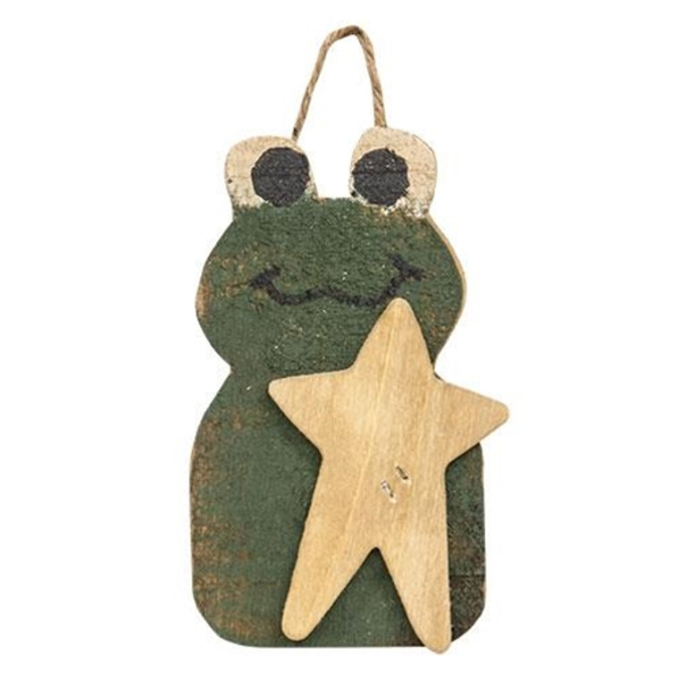 Rustic Wood Froggy W/Star Ornament G22107 By CWI Gifts