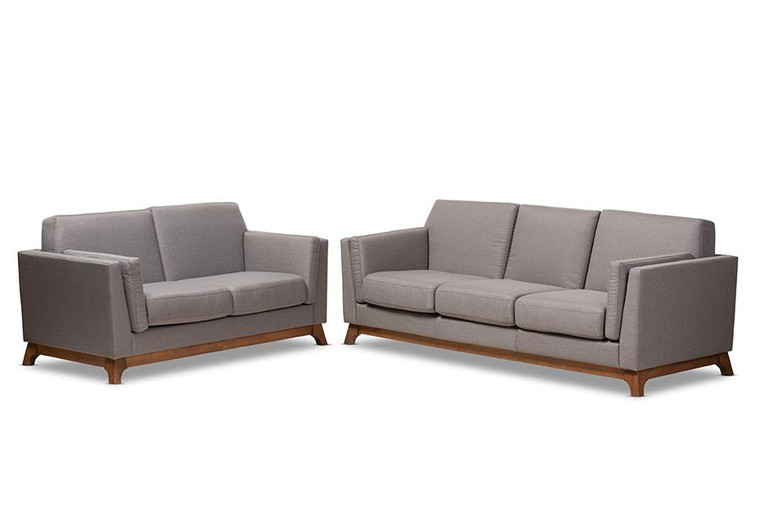 Baxton Studio Grey Fabric Upholstered Walnut Wood 2-Piece Living Room Set