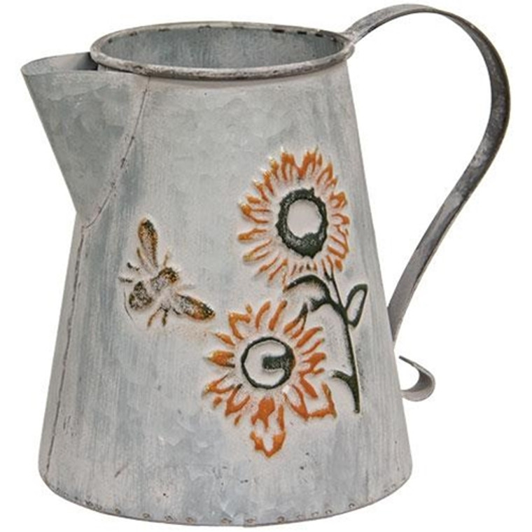 Washed Metal Sunflower & Bee Pitcher G70108 By CWI Gifts