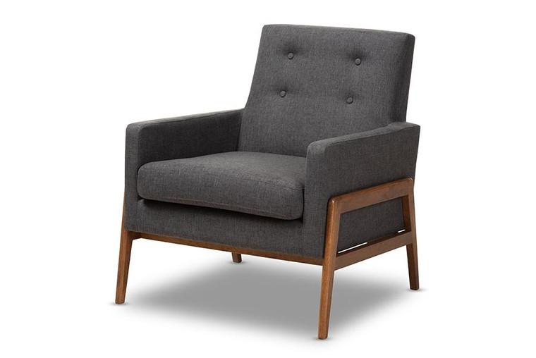 Baxton Studio Dark Grey Fabric Upholstered Walnut Wood Lounge Chair