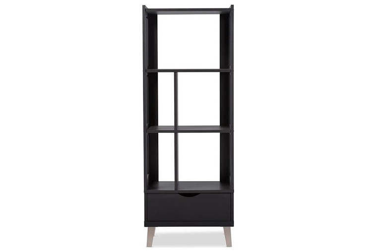 Baxton Studio Kalien Leaning Bookcase with Display Shelves/1-Drawer BC-001-Espresso