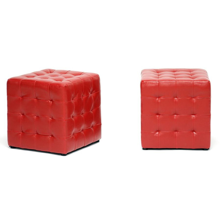 Baxton Studio Siskal Red Cube Ottoman - (Set of 2) BH-5589-RED-OTTO